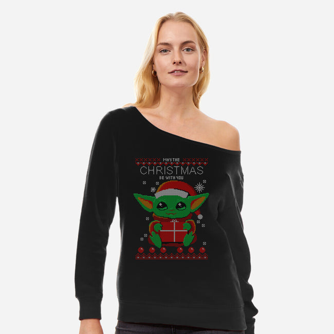 May The Christmas Be With You-womens off shoulder sweatshirt-erion_designs