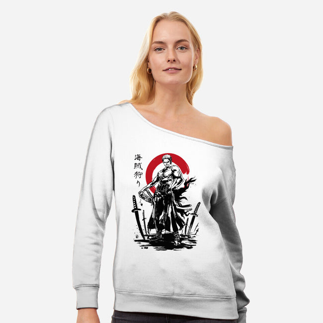 Pirate Hunter Swordsman Sumi-e-womens off shoulder sweatshirt-DrMonekers