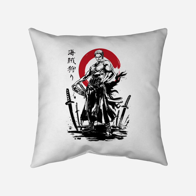 Pirate Hunter Swordsman Sumi-e-none removable cover throw pillow-DrMonekers
