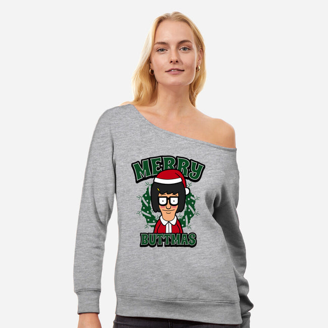 Merry Buttmas-womens off shoulder sweatshirt-Boggs Nicolas