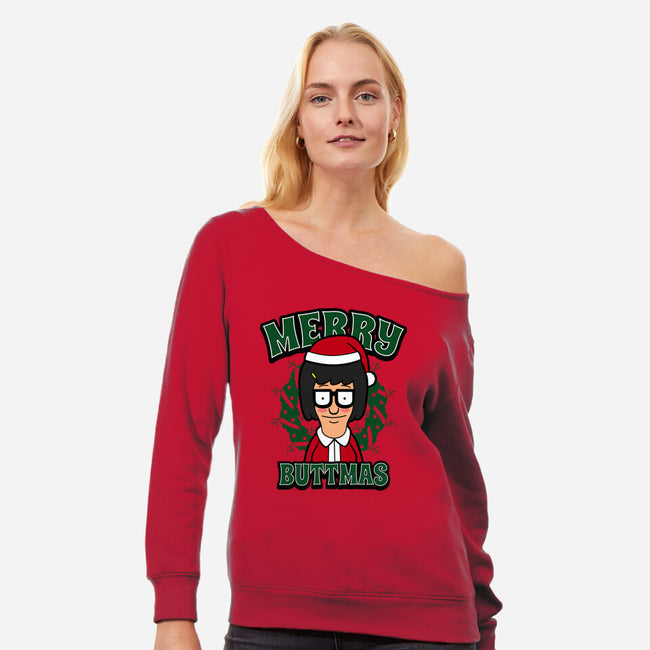 Merry Buttmas-womens off shoulder sweatshirt-Boggs Nicolas