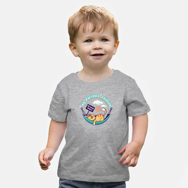 Purrfect Vacation-baby basic tee-erion_designs