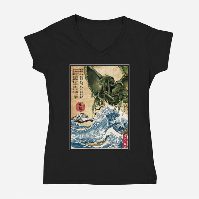 Great Old One In Japan-womens v-neck tee-DrMonekers