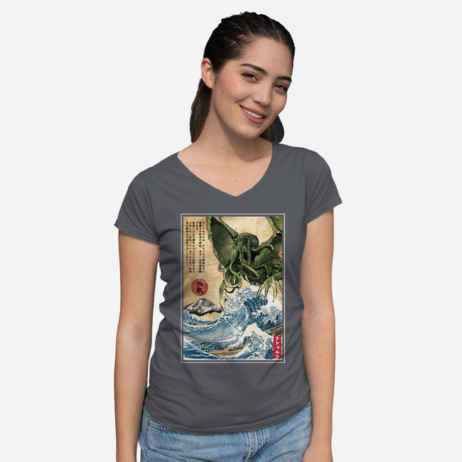 Great Old One In Japan-womens v-neck tee-DrMonekers