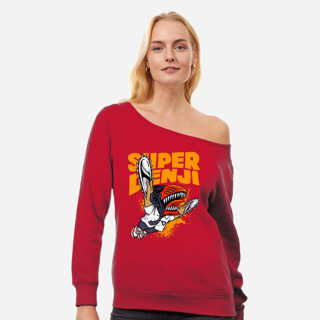Flying Chainsawman-womens off shoulder sweatshirt-spoilerinc