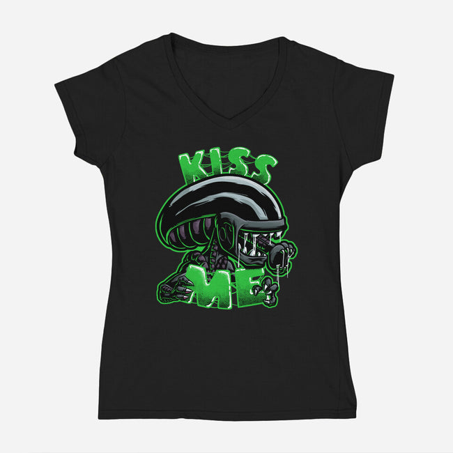 Alien Kiss Me-womens v-neck tee-Studio Mootant