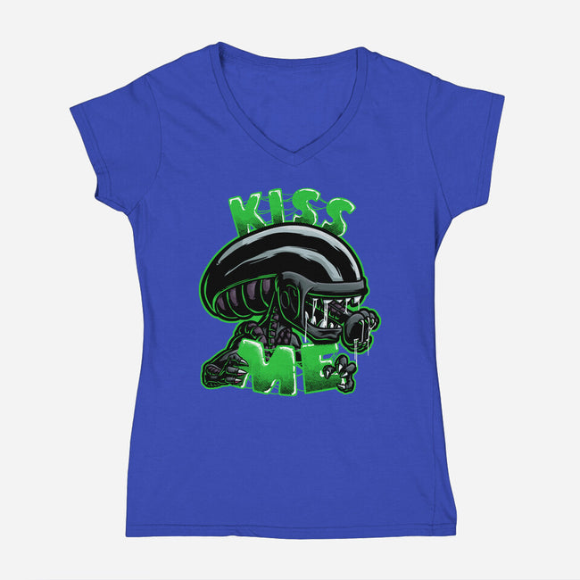 Alien Kiss Me-womens v-neck tee-Studio Mootant