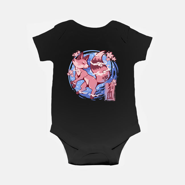 Sky Flower Fox-baby basic onesie-TechraNova