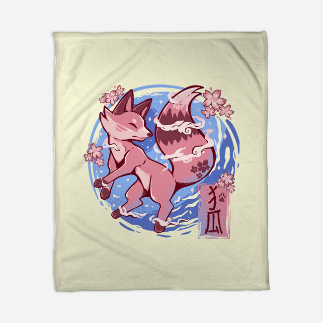 Sky Flower Fox-none fleece blanket-TechraNova