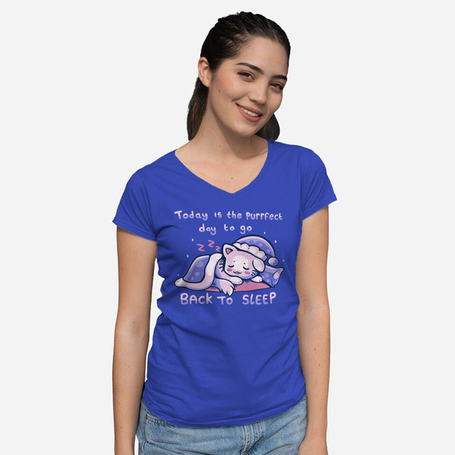 Purrfect Day For Sleep-womens v-neck tee-TechraNova