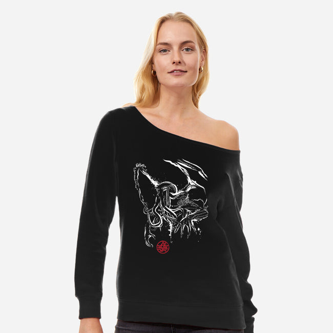 The Great Cthulhu-womens off shoulder sweatshirt-DrMonekers