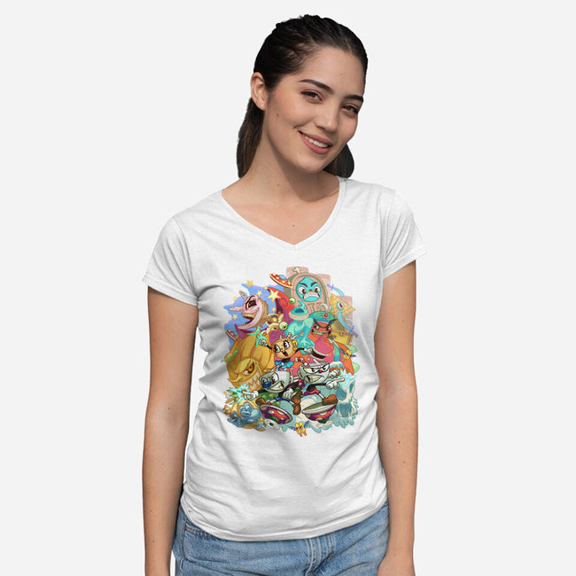 Cuphead Party-womens v-neck tee-Ca Mask