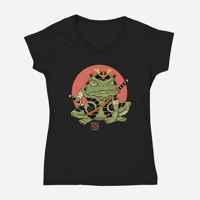 Tattooed Samurai Toad-womens v-neck tee-vp021