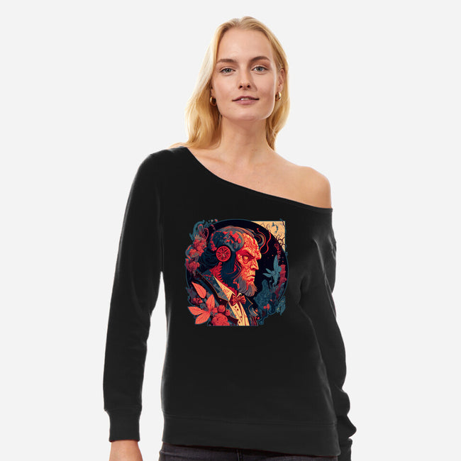 Hellboy Tux-womens off shoulder sweatshirt-Syiavri