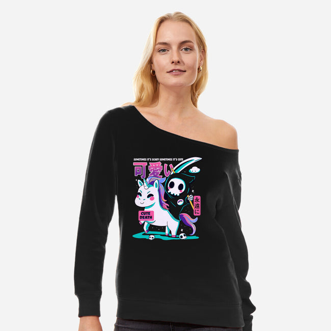 Cute Death-womens off shoulder sweatshirt-Conjura Geek