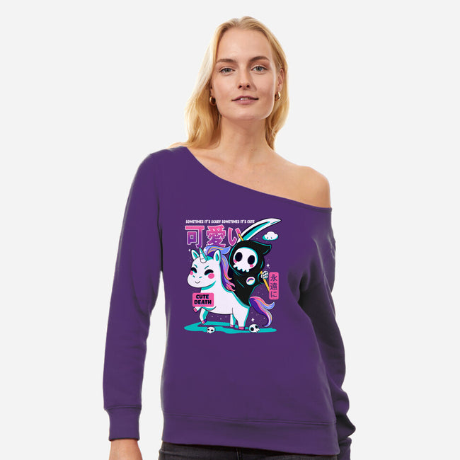 Cute Death-womens off shoulder sweatshirt-Conjura Geek