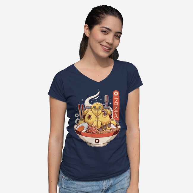 Robo Ramen-womens v-neck tee-Alundrart
