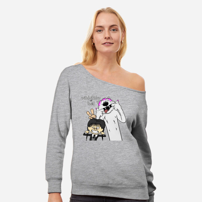 Wednesday & Enid-womens off shoulder sweatshirt-MarianoSan