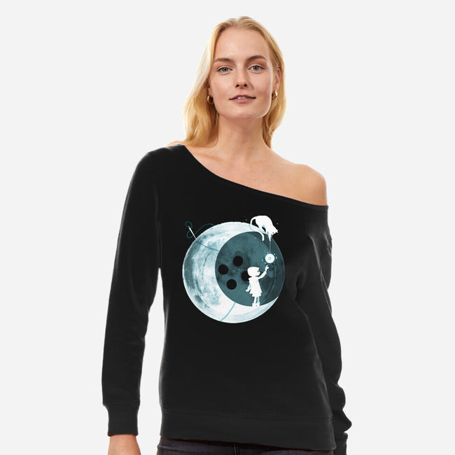 Button Moon-womens off shoulder sweatshirt-Vallina84