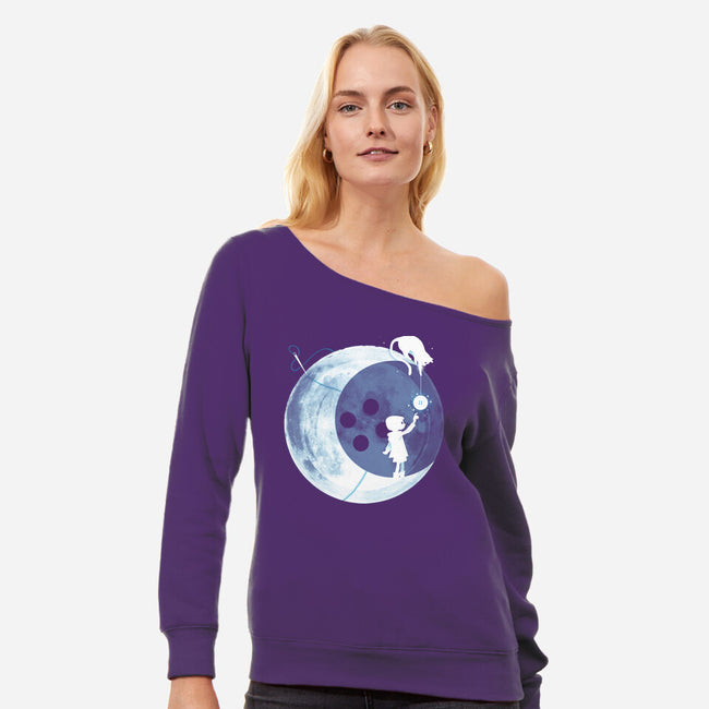 Button Moon-womens off shoulder sweatshirt-Vallina84