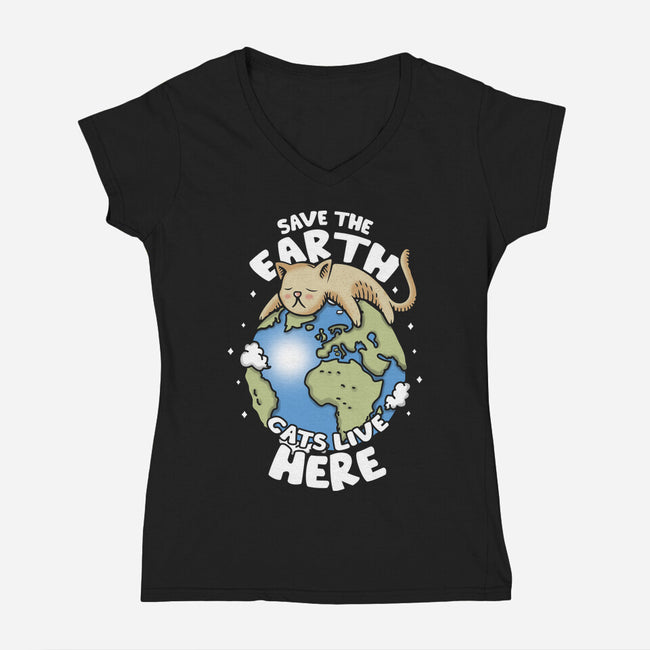 Cats Live Here-womens v-neck tee-turborat14