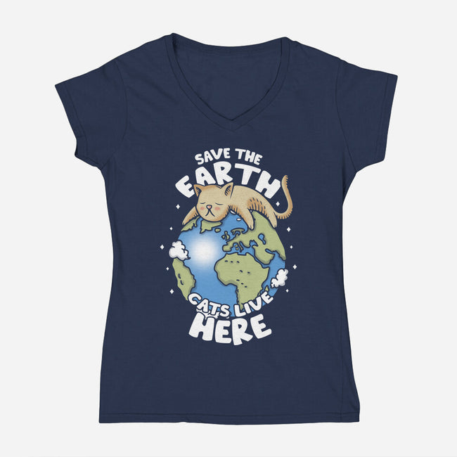 Cats Live Here-womens v-neck tee-turborat14