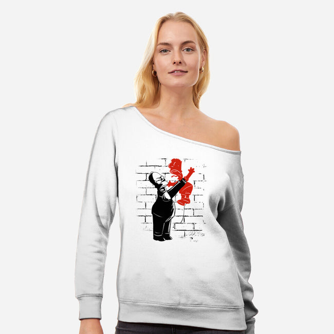 Banksy Strangulation-womens off shoulder sweatshirt-fanfabio