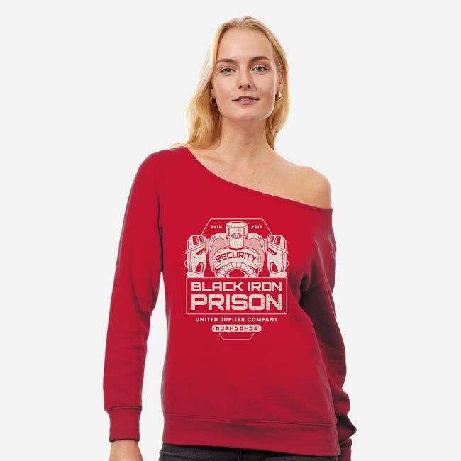 Prison Security Robots-womens off shoulder sweatshirt-Logozaste