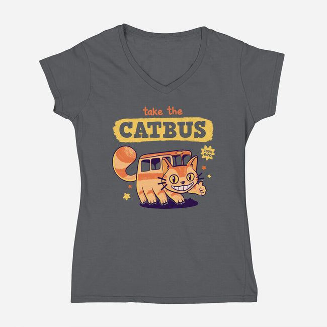 Take The Catbus-womens v-neck tee-Mushita