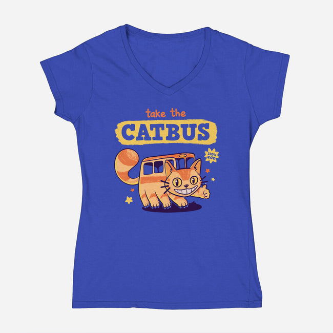 Take The Catbus-womens v-neck tee-Mushita