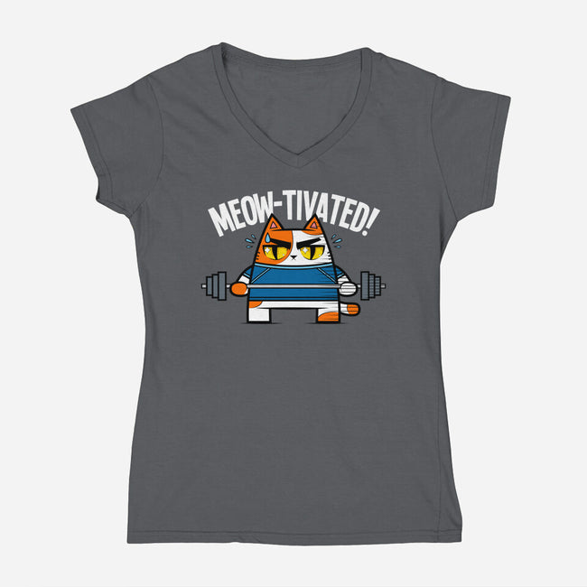 Meow-Tivated-womens v-neck tee-krisren28