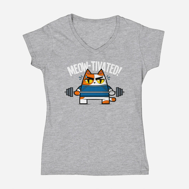 Meow-Tivated-womens v-neck tee-krisren28