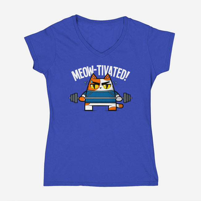 Meow-Tivated-womens v-neck tee-krisren28