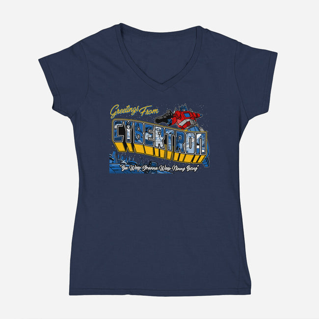 Greetings From Cyberplanet-womens v-neck tee-goodidearyan