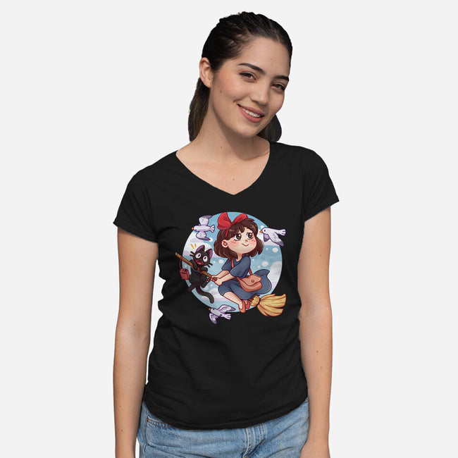 Kiki And Jiji-womens v-neck tee-Zaia Bloom