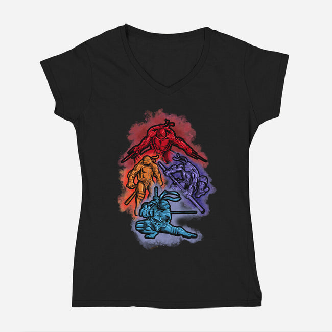 Colorful Turtles-womens v-neck tee-nickzzarto