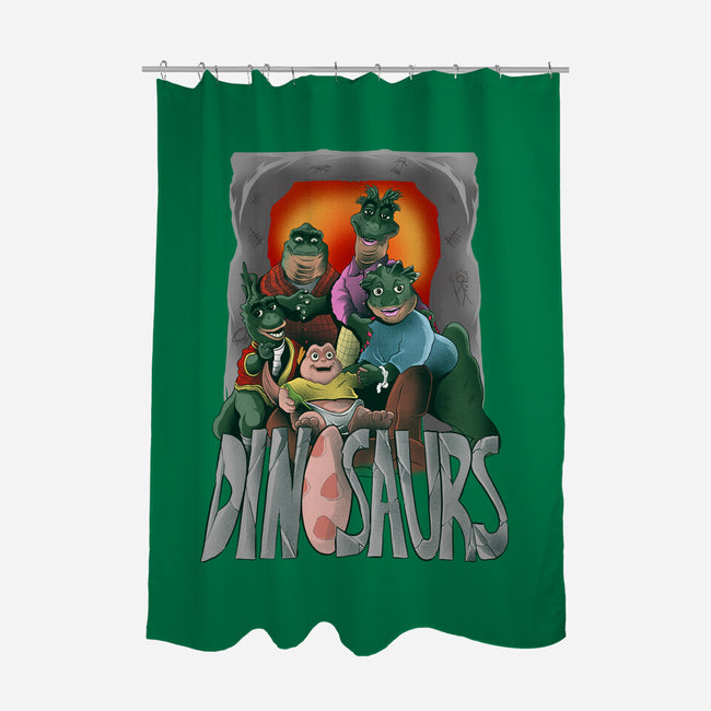 Dino Family-none polyester shower curtain-Conjura Geek