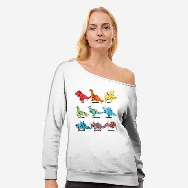 Origami Dinosaur-womens off shoulder sweatshirt-Vallina84