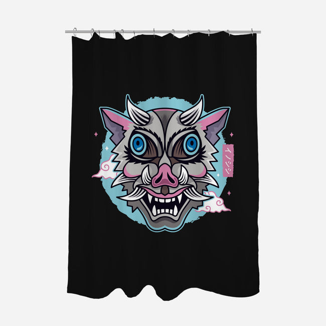 Boar Oni Mask-none polyester shower curtain-Logozaste