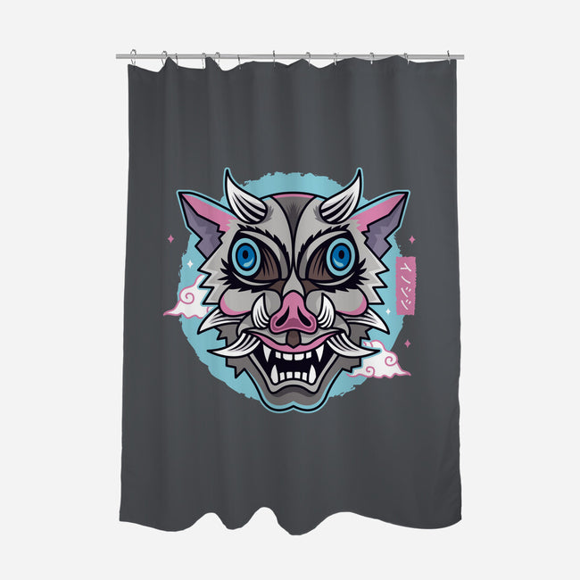 Boar Oni Mask-none polyester shower curtain-Logozaste