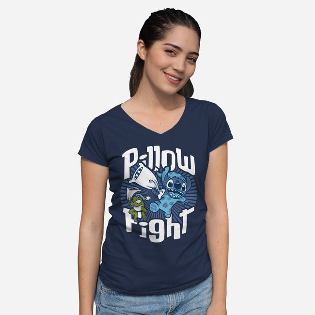 Stitch Pillow Fight-womens v-neck tee-Bezao Abad