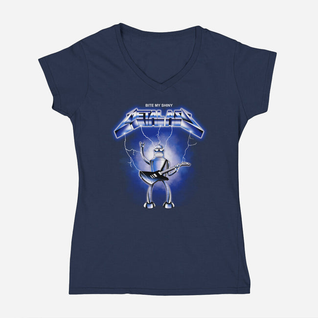 Shiny Metal-womens v-neck tee-retrodivision