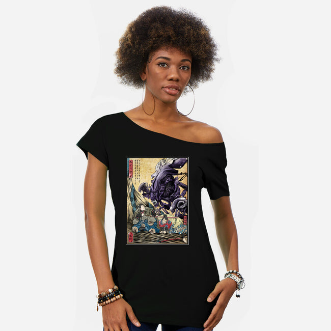 Aliens In Japan-womens off shoulder tee-DrMonekers