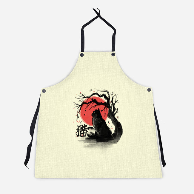 Black Cat Kanji-unisex kitchen apron-fanfabio