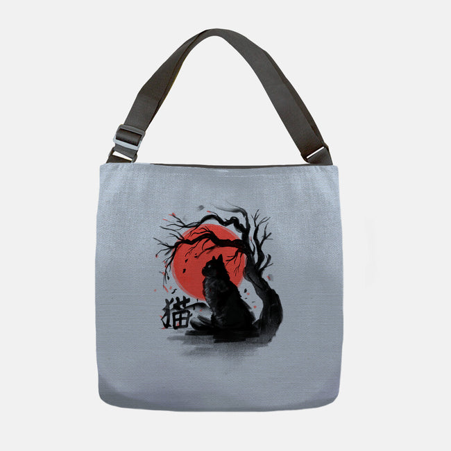 Black Cat Kanji-none adjustable tote bag-fanfabio