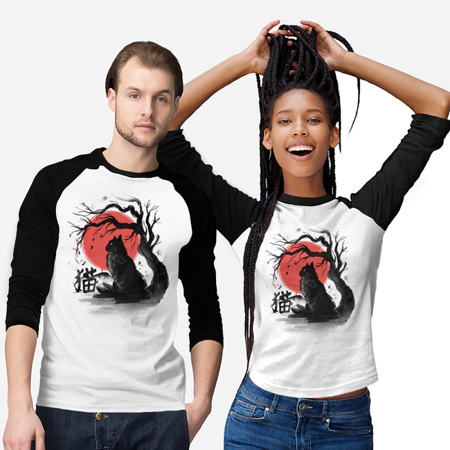 Black Cat Kanji-unisex baseball tee-fanfabio