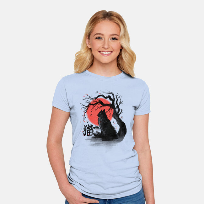 Black Cat Kanji-womens fitted tee-fanfabio