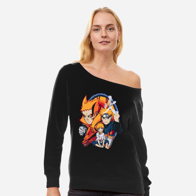 Evolution Of A Ninja-womens off shoulder sweatshirt-Badbone Collections