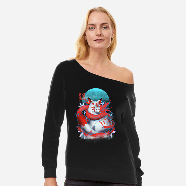 Kitsune Fox-womens off shoulder sweatshirt-fanfabio