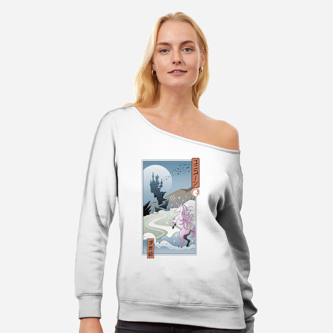 Unicorn Ukiyo-e-womens off shoulder sweatshirt-vp021